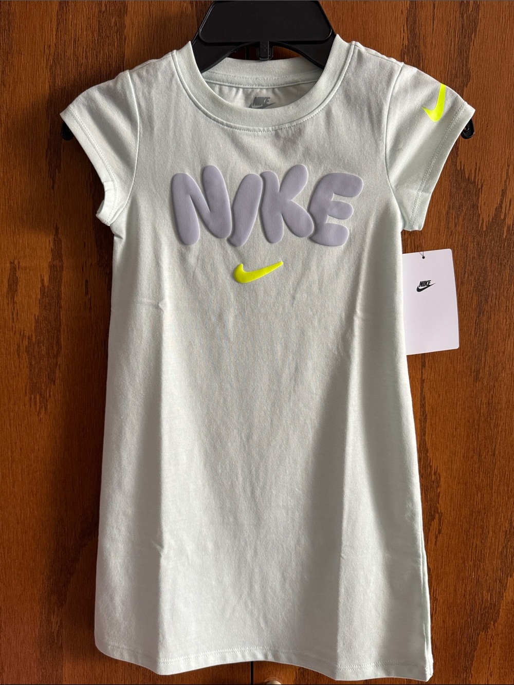 Nike Girls Mint Short-Sleeve Graphic Tee Dress with Purple & Neon Yellow Logos